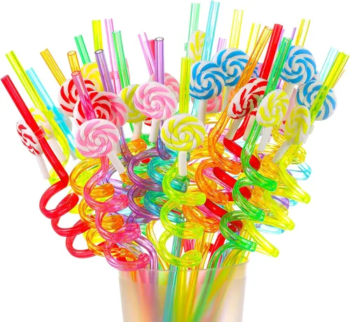 30 popotes de plástico reutilizables para niños, pajitas de colores para fiestas, pajitas decorativas con 2 cepillos de limpieza para niños,