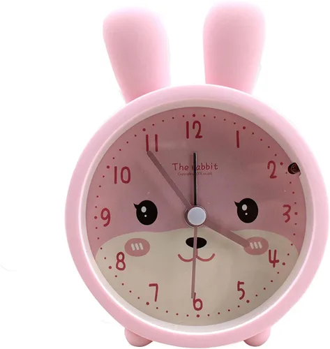 Miniatura 11 de Reloj despertador de silicona silencioso sin tictac para niños, con diseño de animal, para viajes, con luz nocturna (A- conejo blanco)