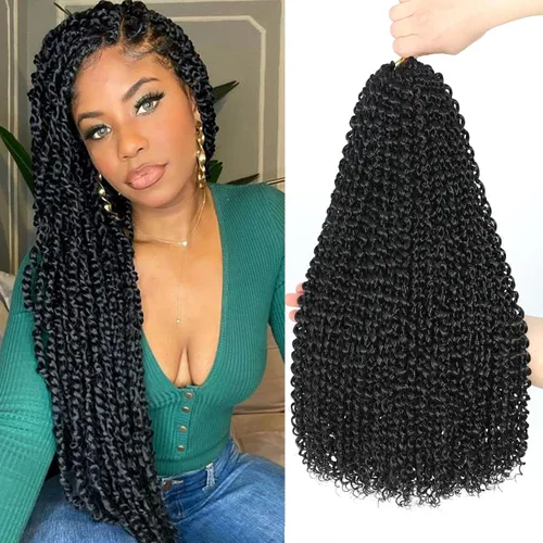 Miniatura 10 de Dansama - 7 paquetes de extensiones de cabello trenzado ondulado Passion Twist, extensiones de cabello de trenzas con ganchillo estilo mariposa, #1B