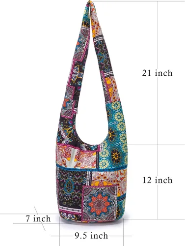 Miniatura 56 de Bolsa de hombro para mujer, de lona en estilo hippie/bohemio para llevar cruzada al hombro, disponible en diferentes colores y estampados