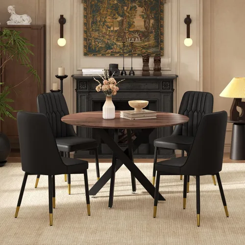 Miniatura 41 de RGZ Juego de mesa de comedor redonda negra de mediados de siglo para 2, mesa de cocina pequeña de madera circular de 36 pulgadas y 2 sillas