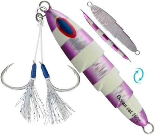 Miniatura 16 de OCEAN CAT Señuelos de pesca con jigging de paso lento, kit de plantillas brillantes para pesca en agua salada con ayuda de anzuelo lento, anzuelo