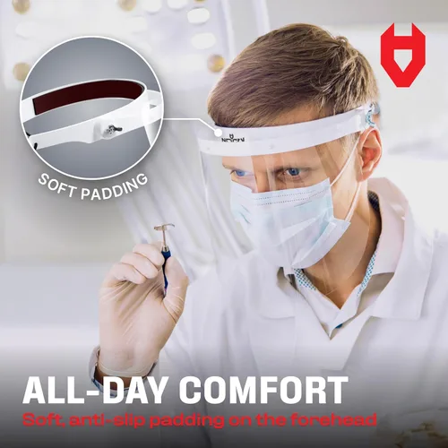 Miniatura 3 de NoCry Máscara de protección facial con diadema ajustable y 2 viseras de plástico reutilizables — Diseño abatible con bisagras de metal duraderas
