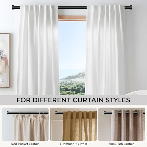 Miniatura 6 de VOIIY - Barras de cortina para ventanas de 66 a 120 pulgadas (5.5 a 10 pies), barras de cortina negras de 1 pulgada de diámetro, diseño de tapa
