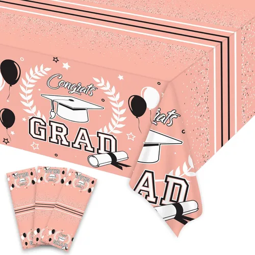 3 piezas de decoración de fiesta de graduación de oro rosa, manteles de graduación de felicitaciones para clase de 2023, manteles de plástico