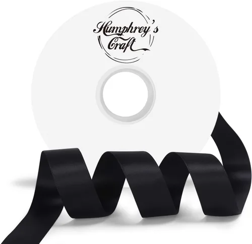 Humphrey's Craft Cinta de satén negra de doble cara de 1 pulgada, 50 yardas, variedad de colores para manualidades, envoltura de regalos, lazos de