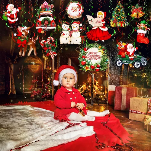 Miniatura 5 de Sumind 30 piezas de decoraciones colgantes de techo de Papá Noel de Navidad, decoraciones de remolino de Feliz Navidad, juego de decoración colgante