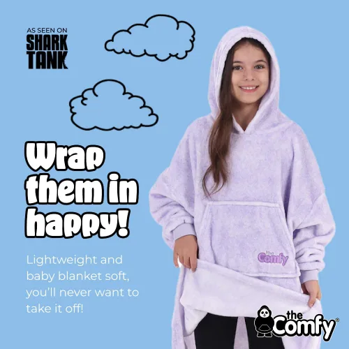 Miniatura 3 de THE COMFY Dream Jr para niños Manta portátil de forro polar de microfibra ligera con capucha y bolsillo Visto en Shark Tank Niños Heather Purple