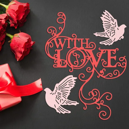 Miniatura 3 de Troqueles de metal con palabras de amor para hacer tarjetas, marco de encaje de flores, fondo de paloma, troqueles de corte para decoración