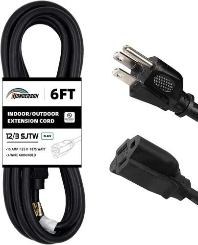 Miniatura 17 de Cable de extensión para interiores y exteriores, resistente a la intemperie, certificación UL, calibre 16, 30 pies, color blanco, 3 clavijas