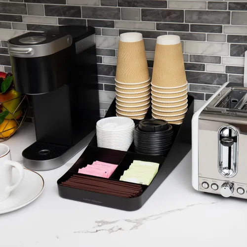 Miniatura 2 de Mind Reader Estación de tazas y condimentos, organizador de encimera, barra de café, cocina, agitadores, 7.25 pulgadas de largo x 15.5 pulgadas