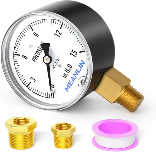 Miniatura 9 de MEANLIN MEASURE Manómetro de baja presión tipo cápsula de diafragma H2O de 0-15 pulgadas NPT de 2-1/3 pulgadas, esfera de cara ajustable, con 1/2