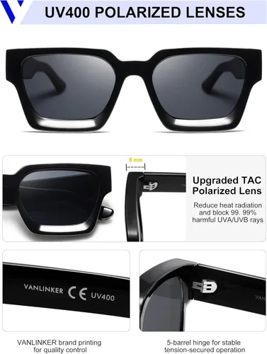 Miniatura 121 de VANLINKER Gafas de sol cuadradas gruesas para hombres y mujeres, retro, rectangulares, con protección UV400, VL9731