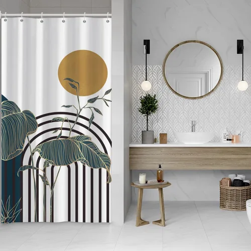 Miniatura 6 de Cortina de ducha abstracta bohemia para decoración de baño, moderna planta tropical, decoración botánica de hojas de palmera, decoración de baño