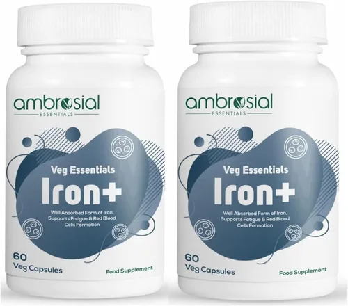 Ambrosial Tabletas de hierro de 25 mg | Suplemento de hierro para mujeres y hombres | Apoya la formación de glóbulos rojos | Pastillas de hierro de