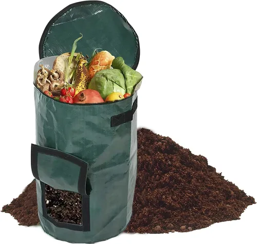 Bolsa de compost de jardín de 34 galones, bolsa fermentada reutilizable de fertilizante orgánico con tapa, bolsas plegables de hojas para césped,