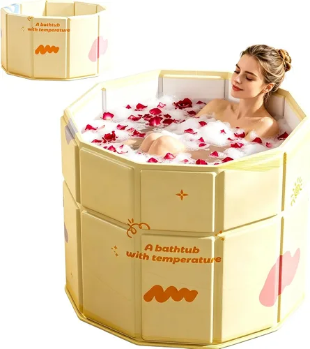 Genrenyen Bañera redonda portátil para adultos, sin instalación, 31.5 pulgadas de largo x 27.1 pulgadas de alto, plegable para cabina de ducha,
