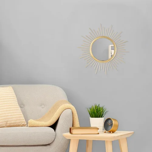 Miniatura 3 de Espejos Dorados para Pared Sunburst Decoración Arte Espejo Bohemio Hogar Redondo Moderno Espejo de Metal para Dormitorio Sala de Estar Pasillo Baño