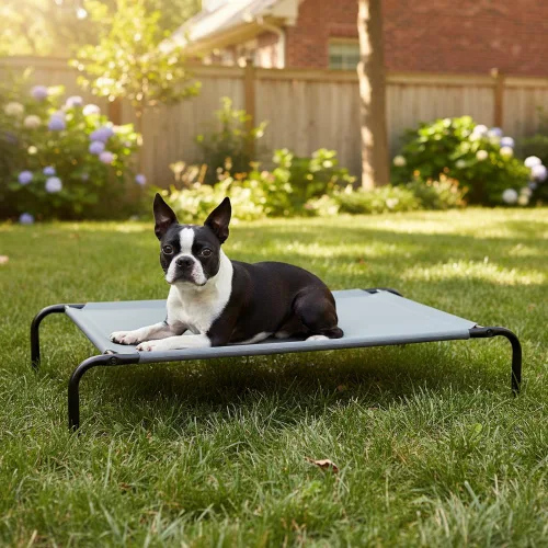Miniatura 9 de Amazon Basics Cama elevada transpirable y refrescante para perros con marco de metal para perros grandes, 51 x 31 x 8 pulgadas, color gris