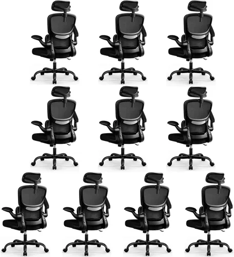 Miniatura 10 de BESTFAIR Silla de oficina ergonómica de respaldo alto, silla de escritorio de malla transpirable con soporte lumbar, reposacabezas ajustables