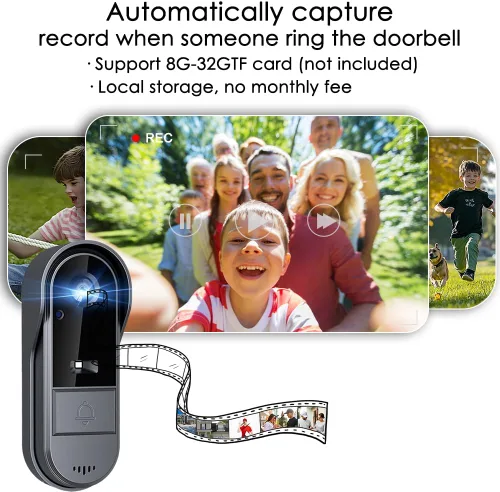 Miniatura 4 de TKMARS Timbre de puerta inalámbrico sin suscripción impermeable IP65 timbre de puerta con pantalla, no necesita aplicación/WiFi, video portero 1080P
