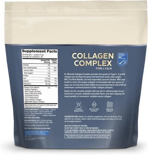 Miniatura 2 de Dr. Mercola Polvo complejo de colágeno – Apoya la elasticidad de la piel y la salud de los tejidos – Múltiples fuentes de colágeno tipos I, II y III
