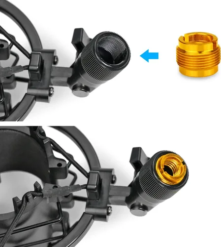 Miniatura 6 de 2 adaptadores de color dorado para micrófono HyperX QuadCast, Blue Yeti, Rode, Razer, Shure y la mayoría de micrófonos USB, montaje de choque