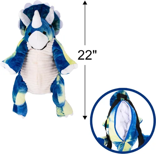 Miniatura 3 de ArtCreativity Mochila de dinosaurio de felpa, mochilas de animales de peluche de 22 pulgadas en forma de triceratops, bolsa de dinosaurio de peluche