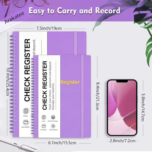 Miniatura 2 de Registros de cheques para chequera personal, libro de registro de cheques grande de doble espiral, planificador de presupuesto con registro