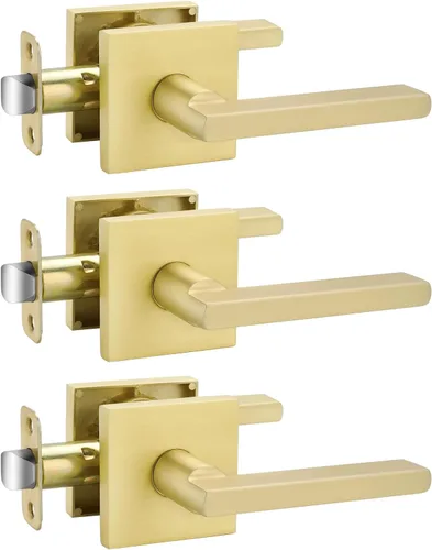 Miniatura 34 de Goldenwarm Manija de puerta simulada de oro cepillado – Palanca interior decorativa sin giro para despensa, puertas francesas y armarios (2 piezas)