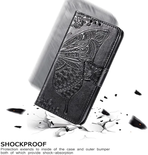 Miniatura 5 de Funda tipo cartera para iPhone 12 Pro/iPhone 12, funda con tapa para mujer con diseño de mariposa en relieve de piel sintética, soporte