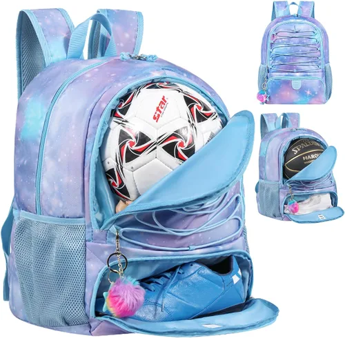 Miniatura 22 de Mochila de baloncesto para hombres y mujeres con compartimento para pelota y zapatos, capacidad de 30L, ligera y transpirable, mochila de fútbol