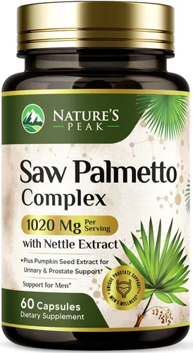 Saw Palmetto - Suplementos de salud para próstata para hombres, 1000 mg, 3 veces más fuerza con semillas de calabaza, bloqueador de DHT, salud
