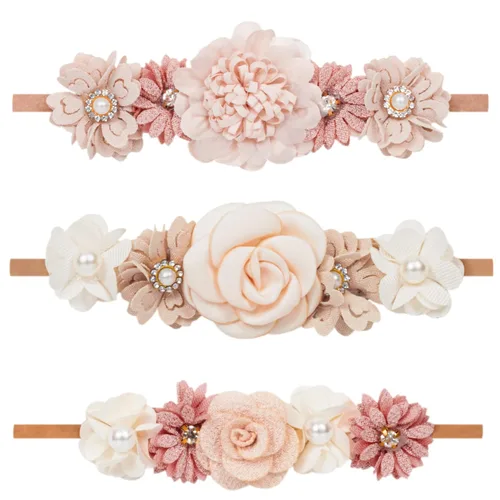 XuoAz Juego de diademas florales para bebés y niñas, con corona de flores, banda elástica para el cabello para recién nacidos, accesorios para el