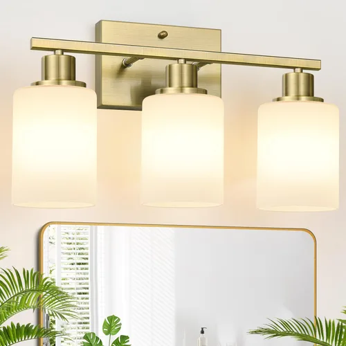 Miniatura 12 de MOKATNG Juego de 2 apliques de pared para baño, luces de tocador modernas negras con pantalla de vidrio blanco, lámpara de pared de baño