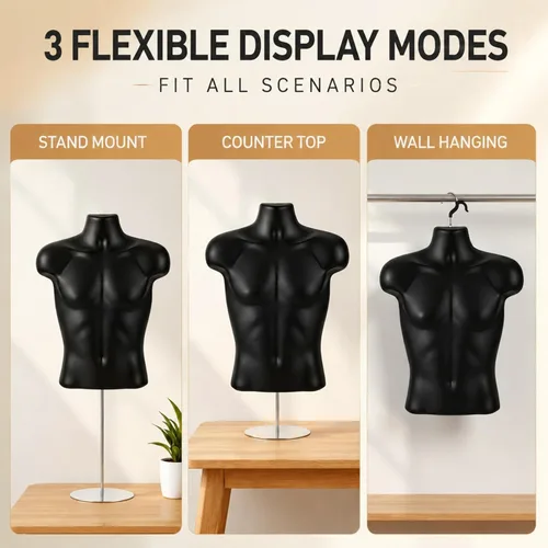 Miniatura 6 de Geetery 1 paquete de maniquí masculino de medio cuerpo con soporte y gancho para colgar, forma de vestido apilable con espalda hueca para exhibición
