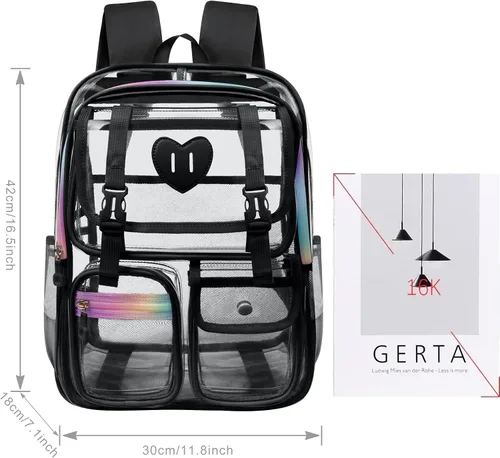 Miniatura 5 de Mochila transparente de PVC impermeable y resistente al congelamiento, de gran capacidad, elegante y duradera para viajes, Negro, Moderno
