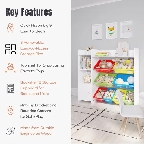 Miniatura 4 de Organizador de almacenamiento de juguetes con estantería, estantería de organización de sala de juegos para niños con contenedores de almacenamiento