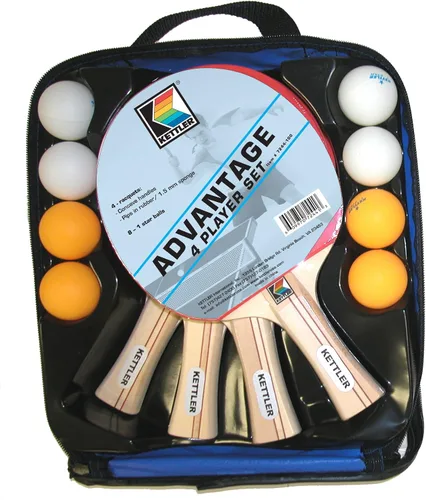 Kettler Advantage paquete para tenis de mesa en interiores: conjunto para 4 jugadores (4 raquetas/paletas de pádel y 8 pelotas)
