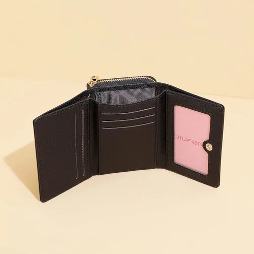 Miniatura 4 de JIUFENG Cartera corta con bloqueo RFID para mujer, multiusos, con cremallera, plegada, monederos, bolsas para múltiples tarjetas, organizador