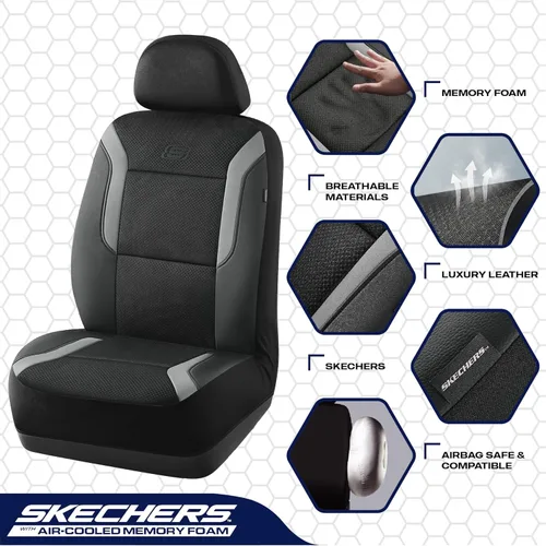 Miniatura 3 de Skechers Fundas de Asiento de Coche de Espuma Viscoelástica, Fundas de Asiento Gruesas de Malla Fresca de Aire, Protector de Dos Asientos Delanteros