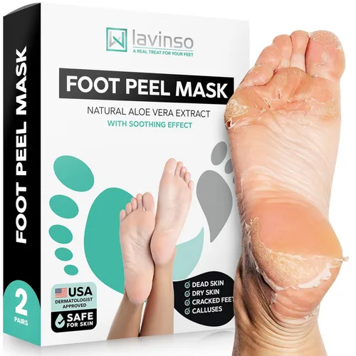Máscara exfoliante para pies Lavinso para pies secos y agrietados – Paquete de 2 mascarillas exfoliantes que eliminan la piel muerta y callos -