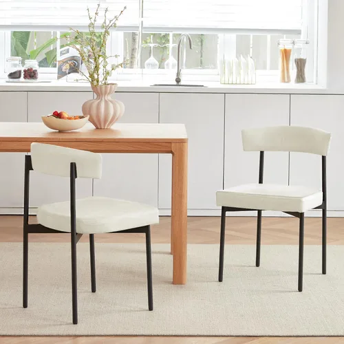 Miniatura 14 de GrandNoor Juego de 2 sillas de comedor de cuero sintético marrón, silla de cocina tapizada sin brazos, silla moderna de comedor con respaldo curvo
