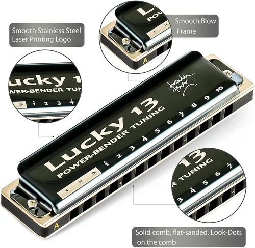 Miniatura 2 de East top Lucky 13 Bass Plus Blues Armónica 13 Agujeros Diatónica Arpa Boca Órgano Profesional Instrumentos Musicales PowerBender Una llave