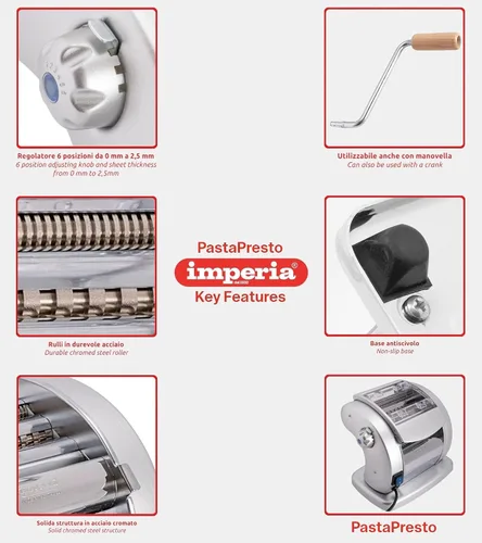Miniatura 4 de Imperia Pastapresto Maker, potente máquina eléctrica de pasta de 120 V con motor, 100% fabricada en Italia, construcción de acero resistente con 6
