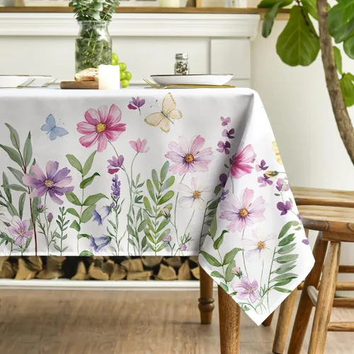 Miniatura 4 de Horaldaily Mantel de primavera de 52 x 70 pulgadas, diseño de flores silvestres y mariposas florales, lavable, para decoración de fiestas, picnic