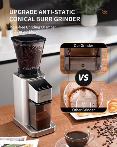 Miniatura 6 de SHARDOR Molinillo de café profesional de muelas cónicas, molinillo de granos de café con 48 configuraciones de molienda para espresso, goteo