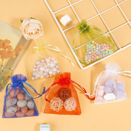 Miniatura 6 de Bolsas de organza, bolsa de organza transparente, 50 unidades, pequeñas bolsas de organza con cordón de 3 x 4 pulgadas, bolsas de regalo de joyería