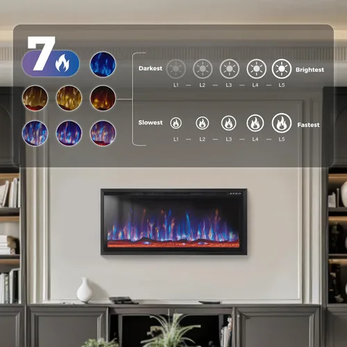 Miniatura 4 de MAISON ARTS Chimenea eléctrica de 42 pulgadas, calentador eléctrico empotrado y montado en la pared, marco ultra estrecho con control remoto