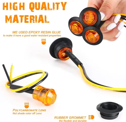 Miniatura 3 de 100 luces LED redondas de 3/4 pulgadas, 3 luces LED indicadoras laterales delanteras y traseras, luces direccionales IP68 impermeables para camión